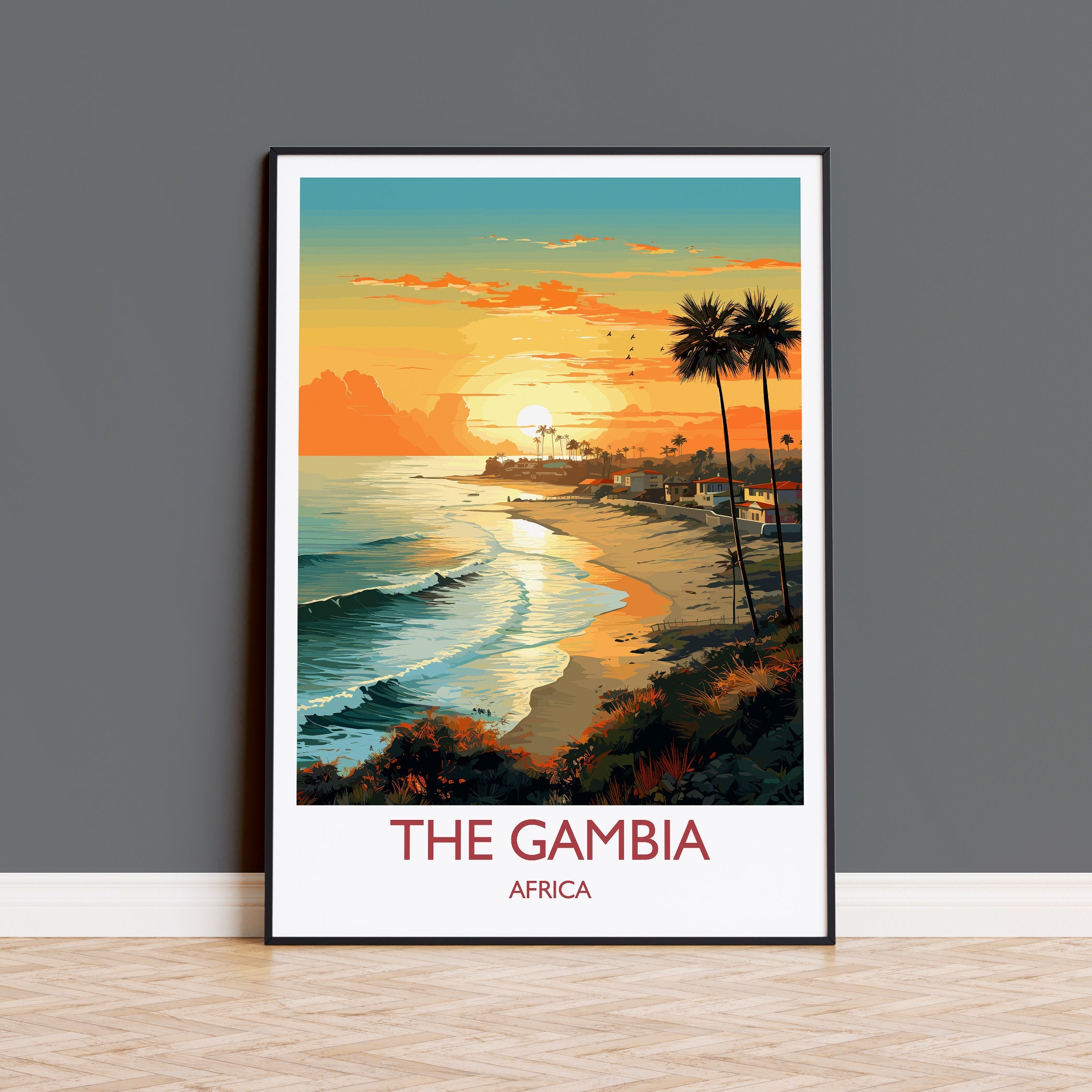 The Gambia Travel Print, Travel Poster of The Gambia , The Gambia Gift, The Gambia Sunset Africa, Africa Art Lovers Gift, Wall Art Print NQ Media Designs