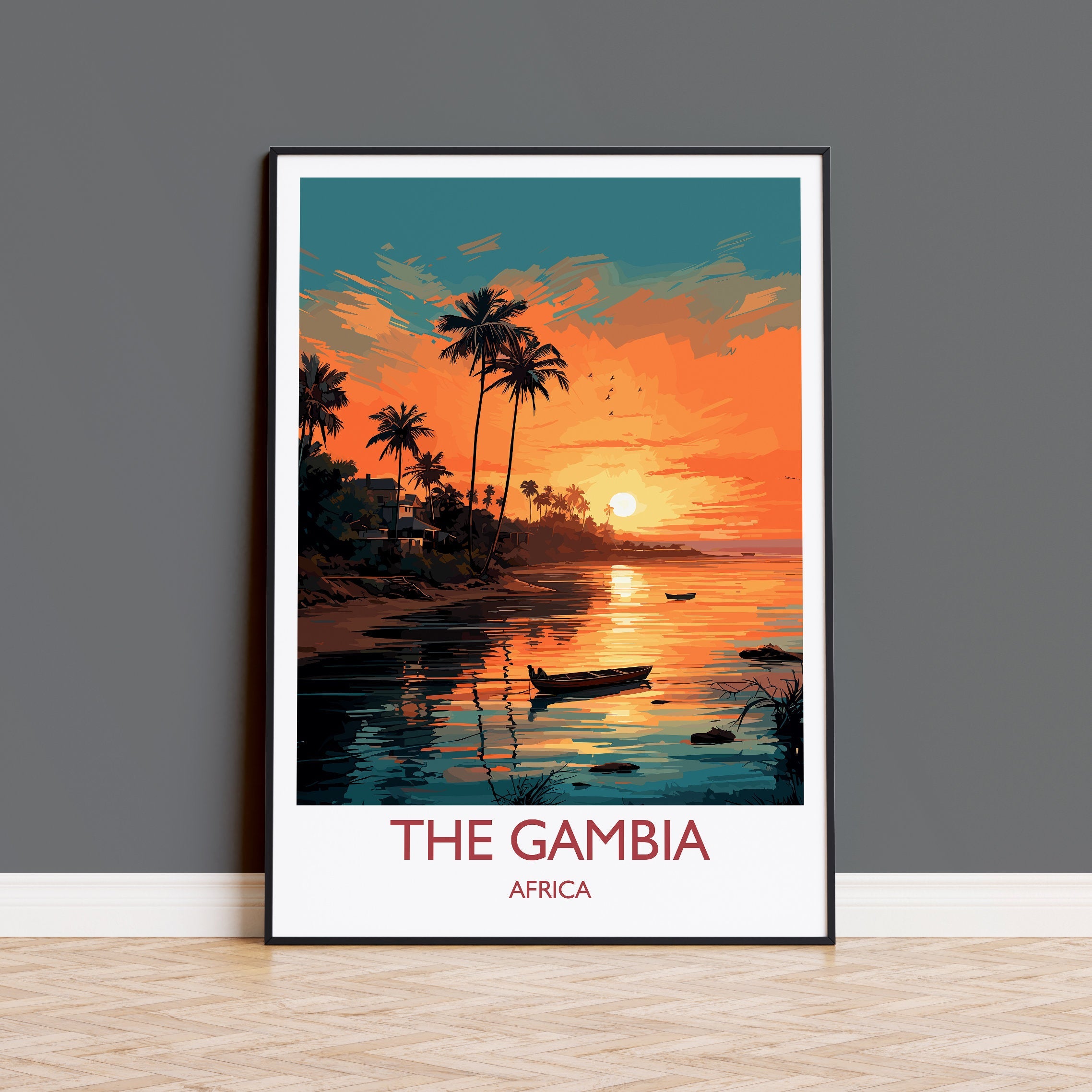The Gambia Travel Poster Wall Art, Travel Poster of The Gambia , The Gambia Gift, The Gambia Sunset Africa, Africa Art Lovers Gift, NQ Media Designs