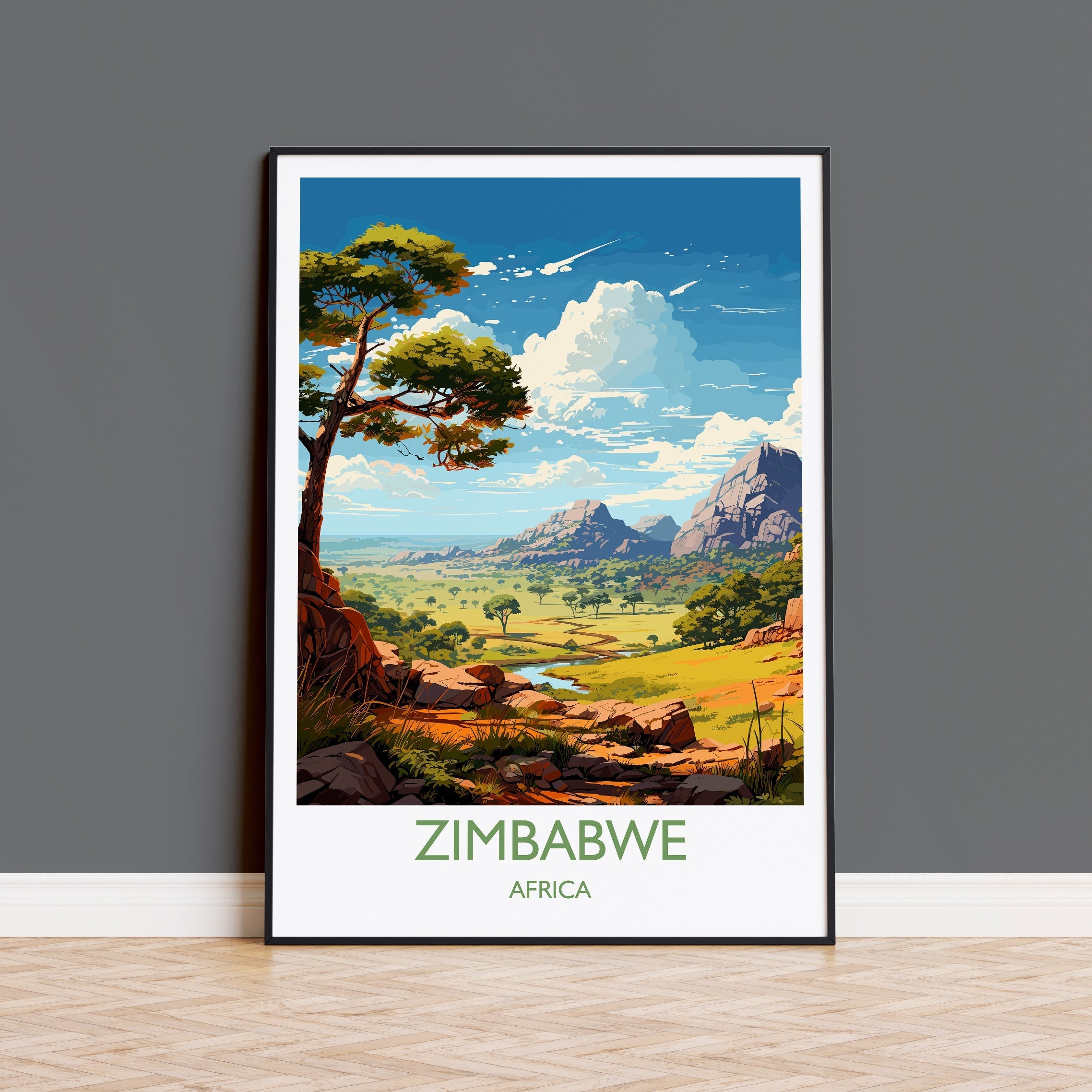 Zimbabwe Travel Poster Wall Art, Travel Poster of Zimbabwe, Zimbabwe Gift, Zimbabwe Travel Art, Africa Art Lovers Gift, NQ Media Designs