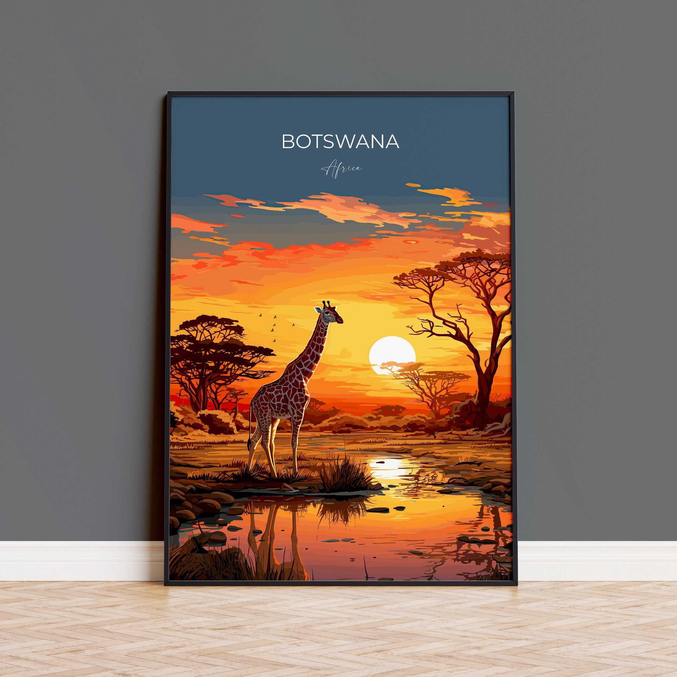 Botswana Travel Print, Travel Poster of Botswana, Botswana Gift, Botswana Sunset Africa, Africa Art Lovers Gift, Wall Art Print NQ Media Designs