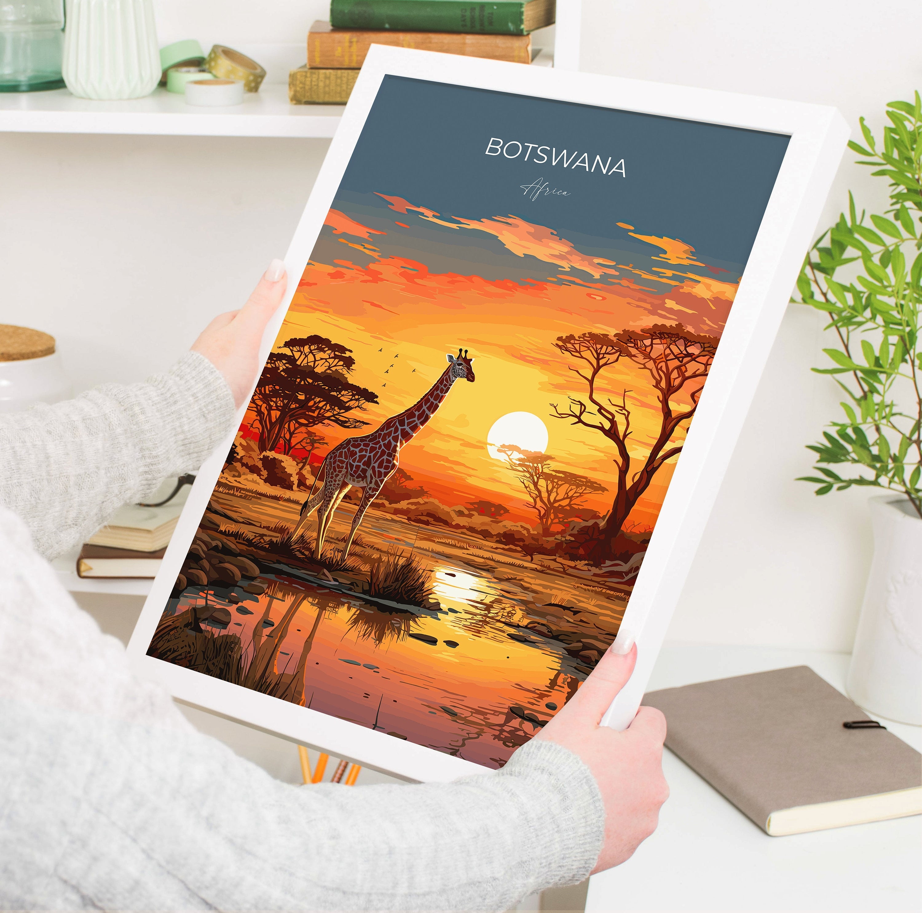 Botswana Travel Print, Travel Poster of Botswana, Botswana Gift, Botswana Sunset Africa, Africa Art Lovers Gift, Wall Art Print NQ Media Designs