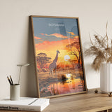 Botswana Travel Print, Travel Poster of Botswana, Botswana Gift, Botswana Sunset Africa, Africa Art Lovers Gift, Wall Art Print NQ Media Designs