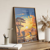 Tanzania Travel Poster, Travel Print of Tanzania, Tanzania Gift, Tanzania Sunset Africa, Africa Art Lovers Gift, Wall Art Print NQ Media Designs