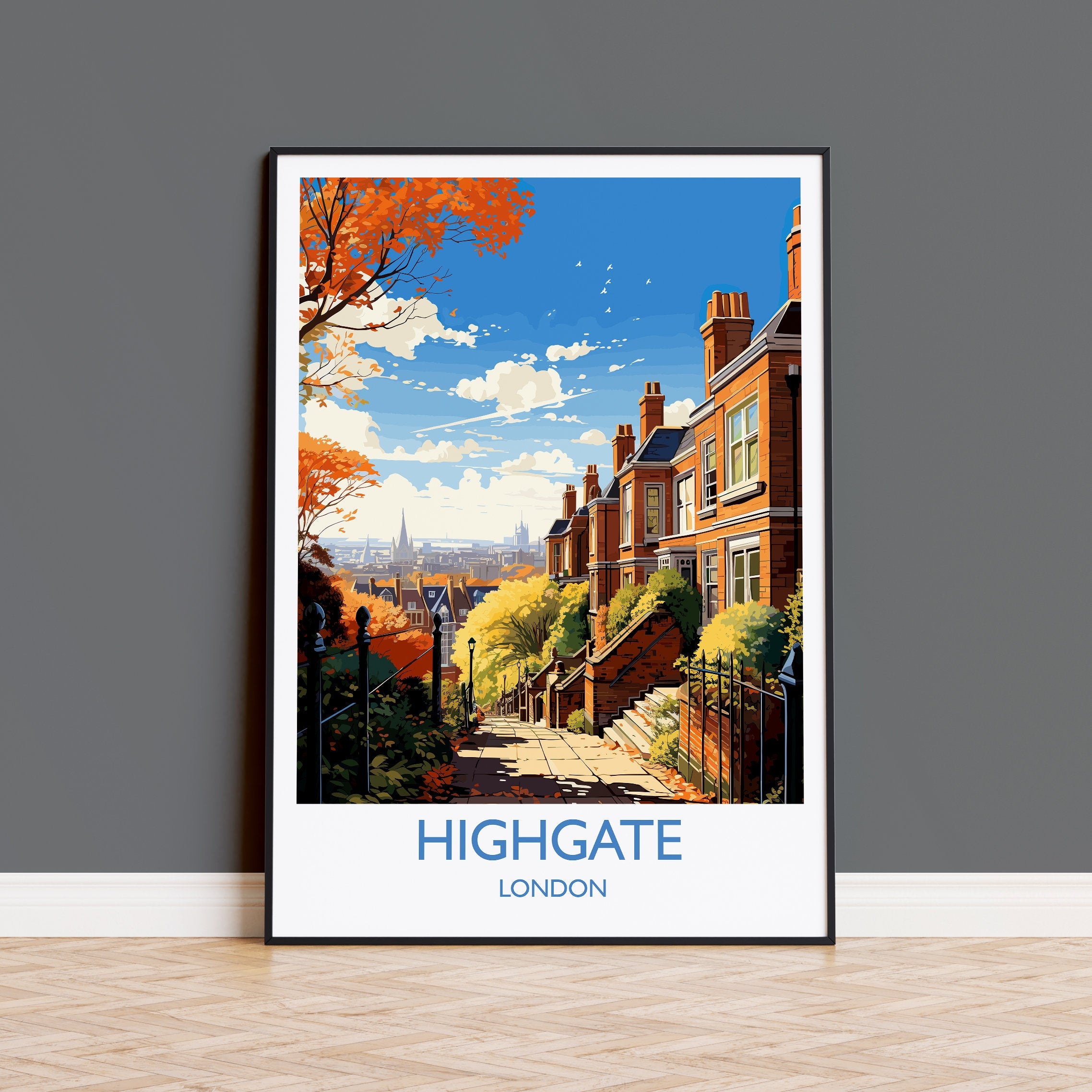 Highgate Travel Poster, Travel Print of Highgate , London Poster, Highgate Art Gift, London Art Lovers UK Travel Gift NQ Media Designs