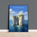Old Harry Rocks Print, Travel Poster of Old Harry Rocks, England, Dorset Coast Art, Dorset Art Lovers Gift, Wall Art Print NQ Media Designs