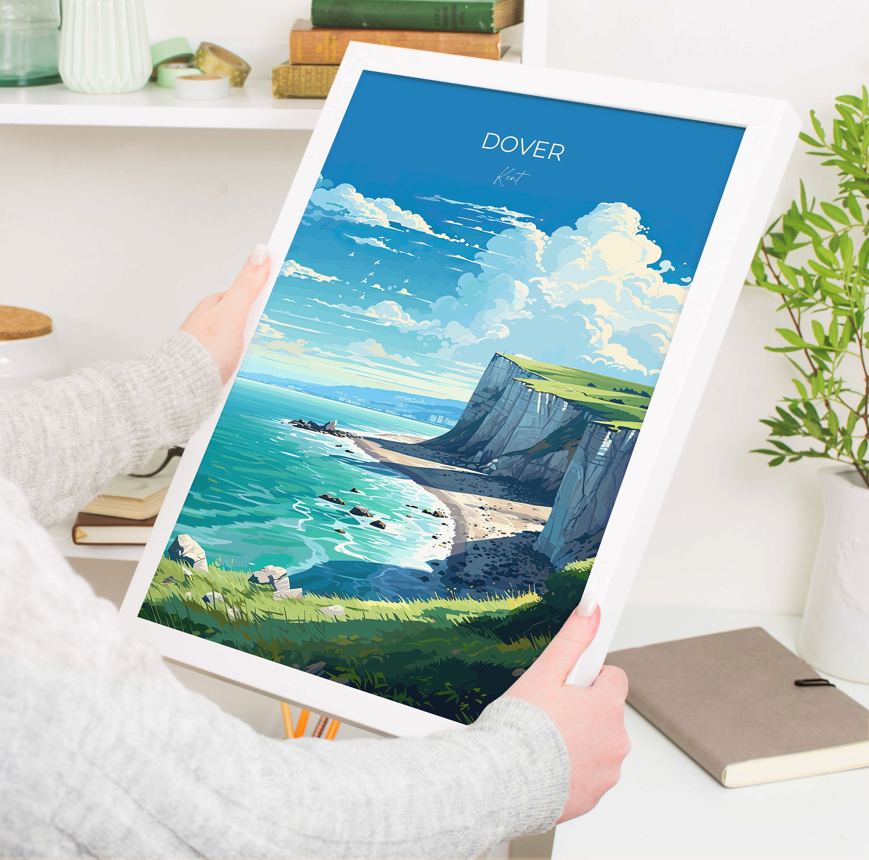 Dover Travel Print Wall Art, Dover Travel Poster, Kent, English Coastal Art lovers Gift, White Cliffs Gift NQ Media Designs