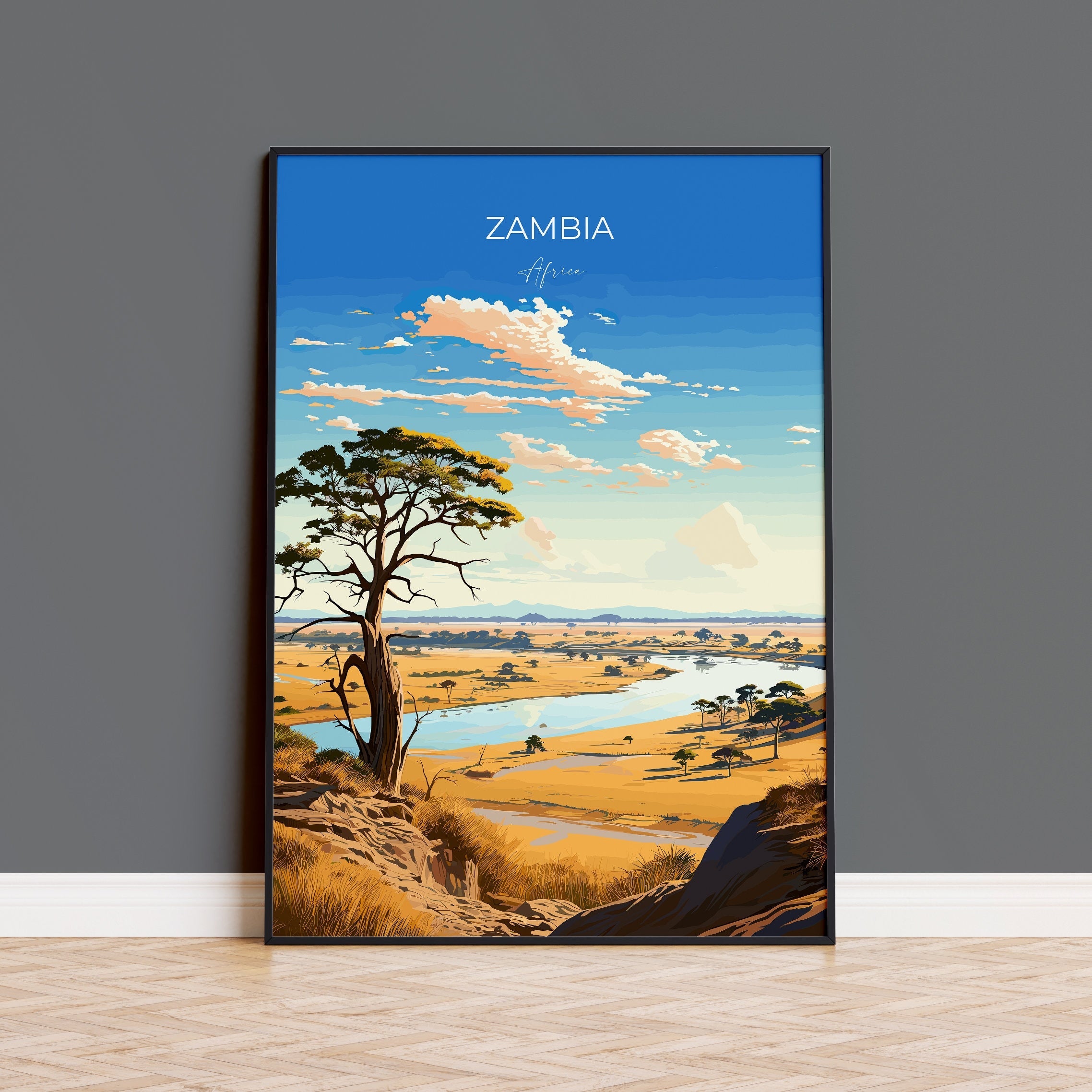 Zambia Travel Print Wall Art, Travel Poster of Zambia, Zambia Gift, Zambia Travel Art, Africa Art Lovers Gift, NQ Media Designs