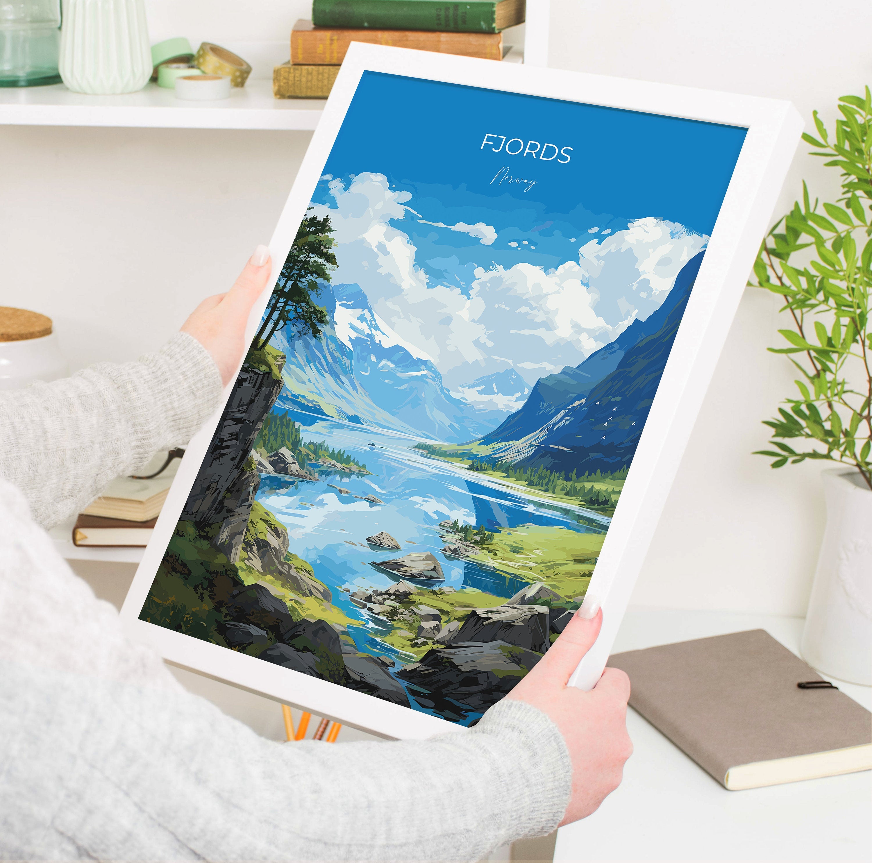 Fjords Travel Poster, Travel Print of Fjords, Norway Poster, Fjords Art Gift, Norway Art Lovers Travel Gift NQ Media Designs