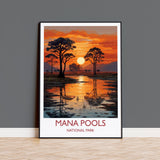 Mana Pools Travel Print Wall Art, Travel Poster of Mana Pools, Zimbabwe Gift, Mana Pools National Park Sunset Africa Art Gift NQ Media Designs