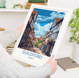 Guildford Travel Poster, Travel Print of Guildford, Surrey Poster, Guildford Art Gift, London Art Lovers UK Travel Gift NQ Media Designs