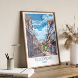 Guildford Travel Poster, Travel Print of Guildford, Surrey Poster, Guildford Art Gift, London Art Lovers UK Travel Gift NQ Media Designs