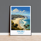 Malibu Travel Poster, Travel Print of Malibu, California, Malibu Art Lovers Gift, USA Gift, Wall Art Print NQ Media Designs