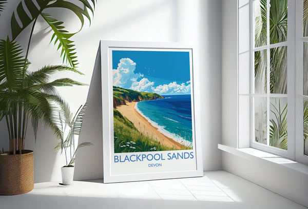 Blackpool Sands Travel Poster Wall Art, Travel Print of Blackpool Sands,England, Devon Art Lovers Gift, Travel Art Gift