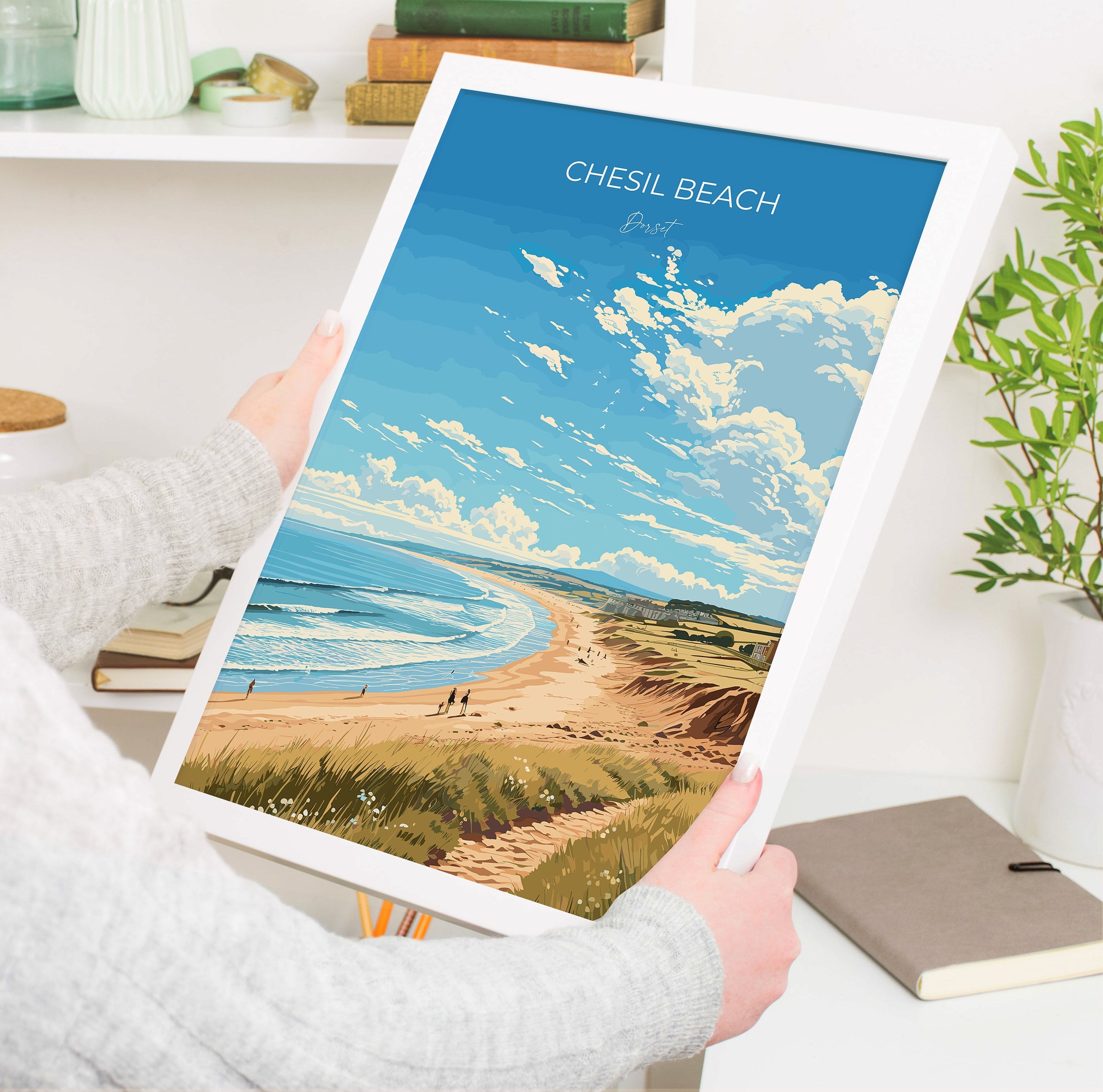 Chesil Beach Travel Print, Travel Poster of Chesil Beach, England, Dorset Coast Art Lovers Gift, Dorset Gift, Wall Art Print NQ Media Designs