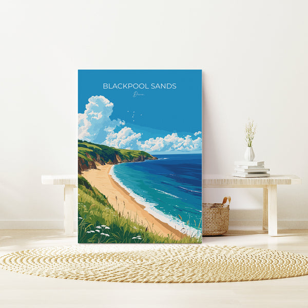Blackpool Sands Travel Poster Wall Art, Travel Print of Blackpool Sands,England, Devon Art Lovers Gift, Travel Art Gift