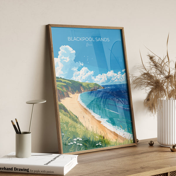 Blackpool Sands Travel Poster Wall Art, Travel Print of Blackpool Sands,England, Devon Art Lovers Gift, Travel Art Gift