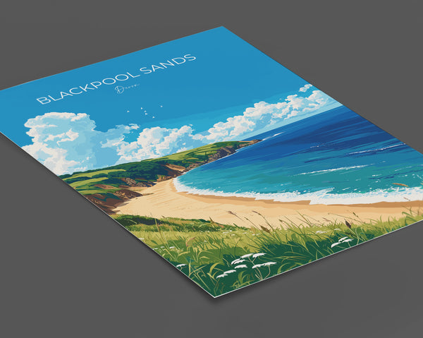 Blackpool Sands Travel Poster Wall Art, Travel Print of Blackpool Sands,England, Devon Art Lovers Gift, Travel Art Gift