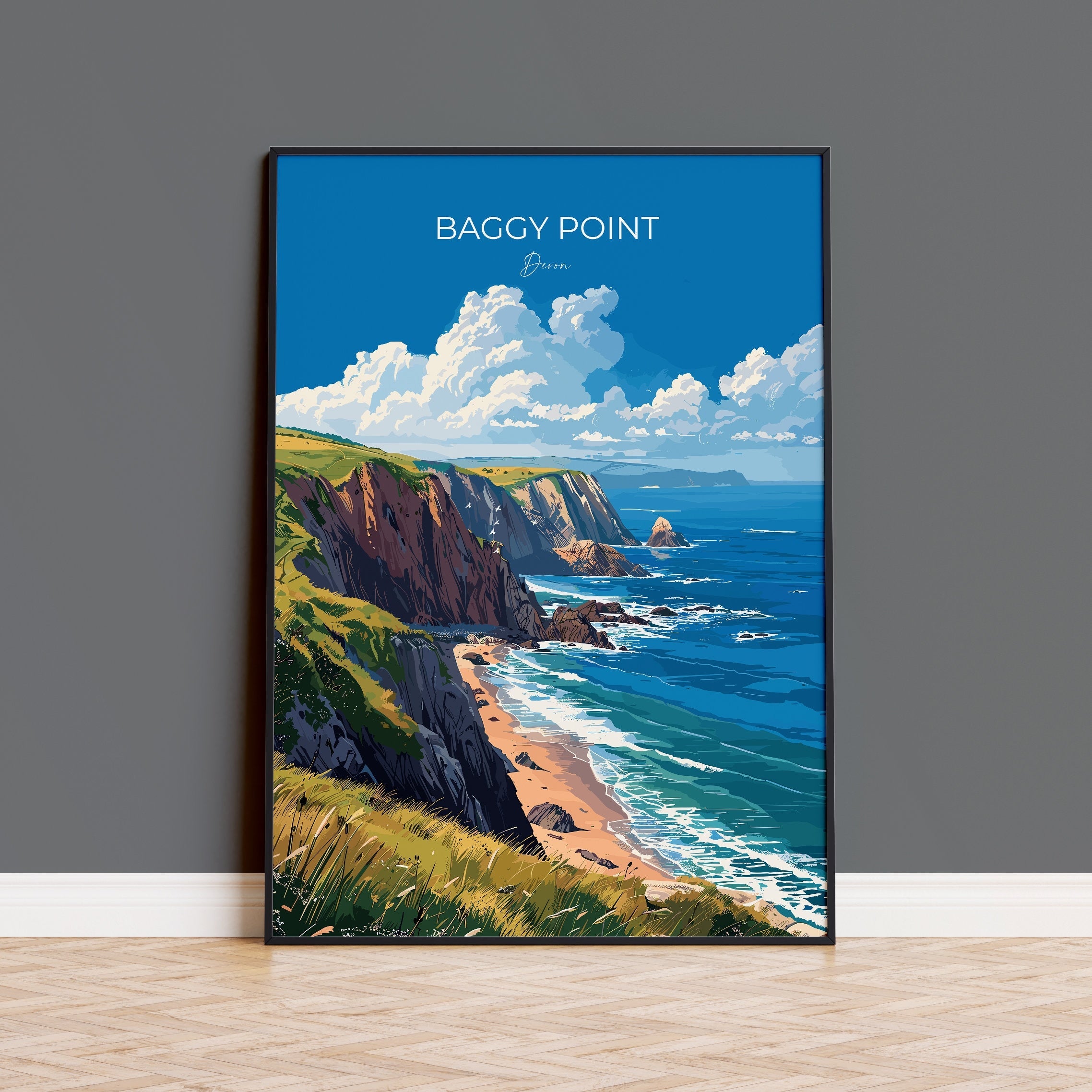 Baggy Point Travel Poster Wall Art, Travel Print of Baggy Point,England, Devon Art Lovers Gift, Travel Art Gift NQ Media Designs