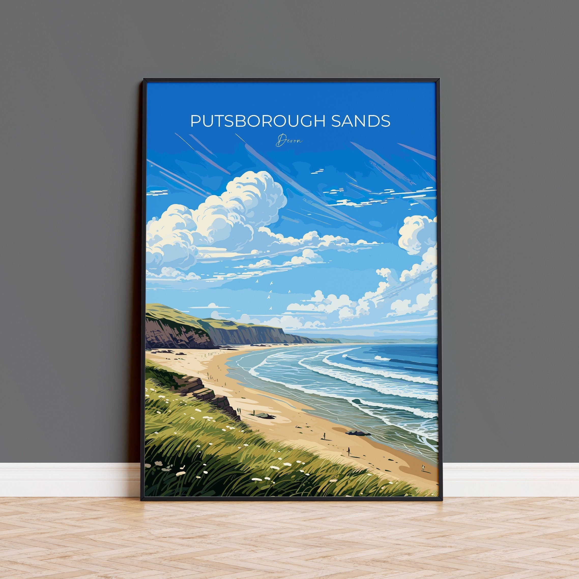 Putsborough Sands Travel Poster Wall Art, Travel Print of Putsborough Sands,England, Devon Art Lovers Gift, Travel Art Gift NQ Media Designs