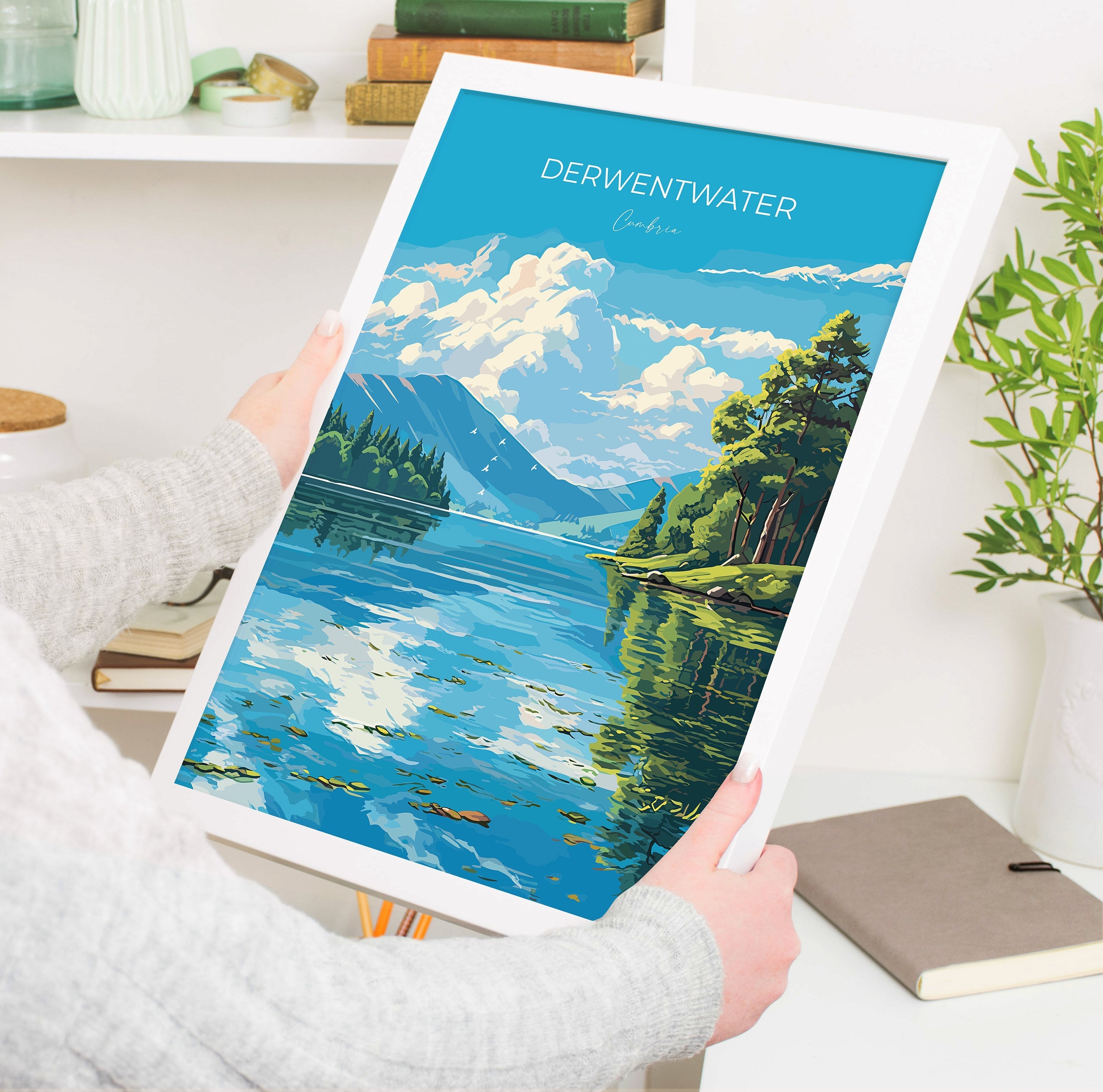 Derwentwater Travel Poster, Derwentwater Travel Print, England, Cumbria Art Lovers Gift, Derwentwater Gift, Lake District, Wall Art Print NQ Media Designs