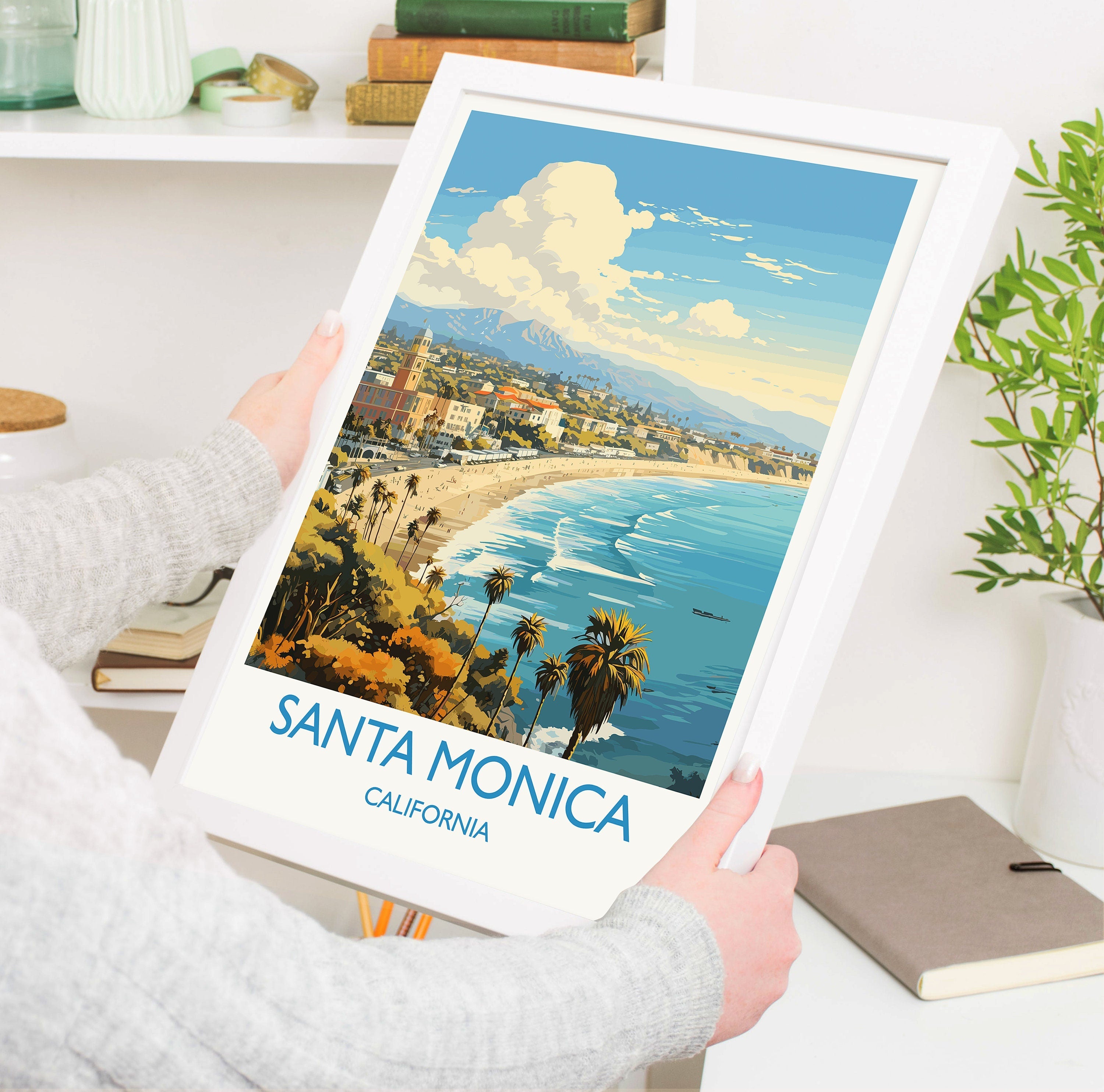 Santa Monica Travel Print, Travel Poster of Santa Monica, California, Santa Monica Art Lovers Gift, USA Gift, Wall Art Print NQ Media Designs