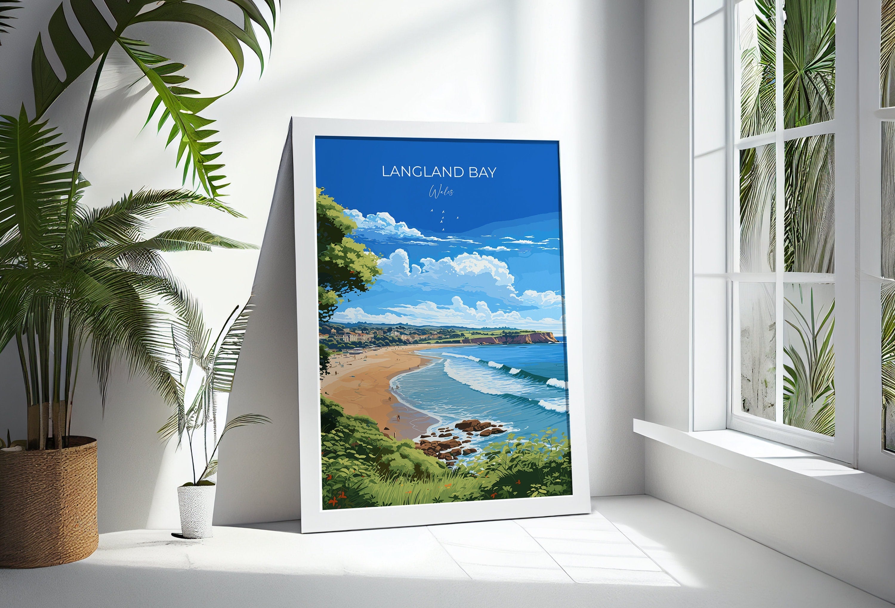 Langland Bay Travel Poster Wall Art, Langland Bay Travel Print, Mumbles Art Gift, Wales, Welsh Art Gift, Wall Art Print NQ Media Designs