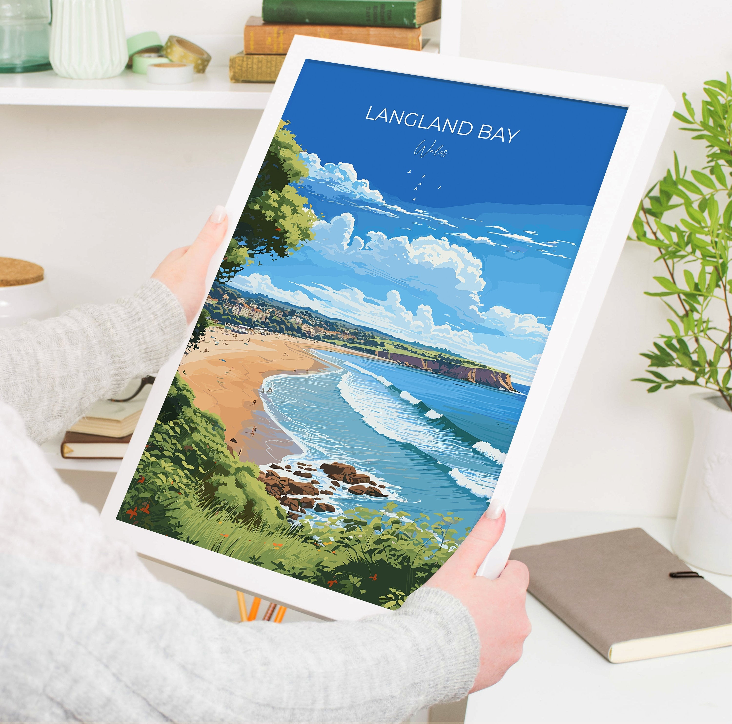 Langland Bay Travel Poster Wall Art, Langland Bay Travel Print, Mumbles Art Gift, Wales, Welsh Art Gift, Wall Art Print NQ Media Designs