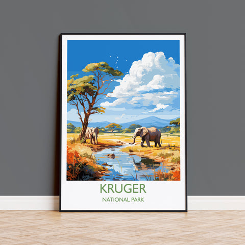Kruger Travel Print, Travel Poster of Kruger, Kruger Art Lovers Gift, South Africa Art Gift, Wall Art Print