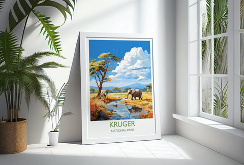 Kruger Travel Print, Travel Poster of Kruger, Kruger Art Lovers Gift, South Africa Art Gift, Wall Art Print