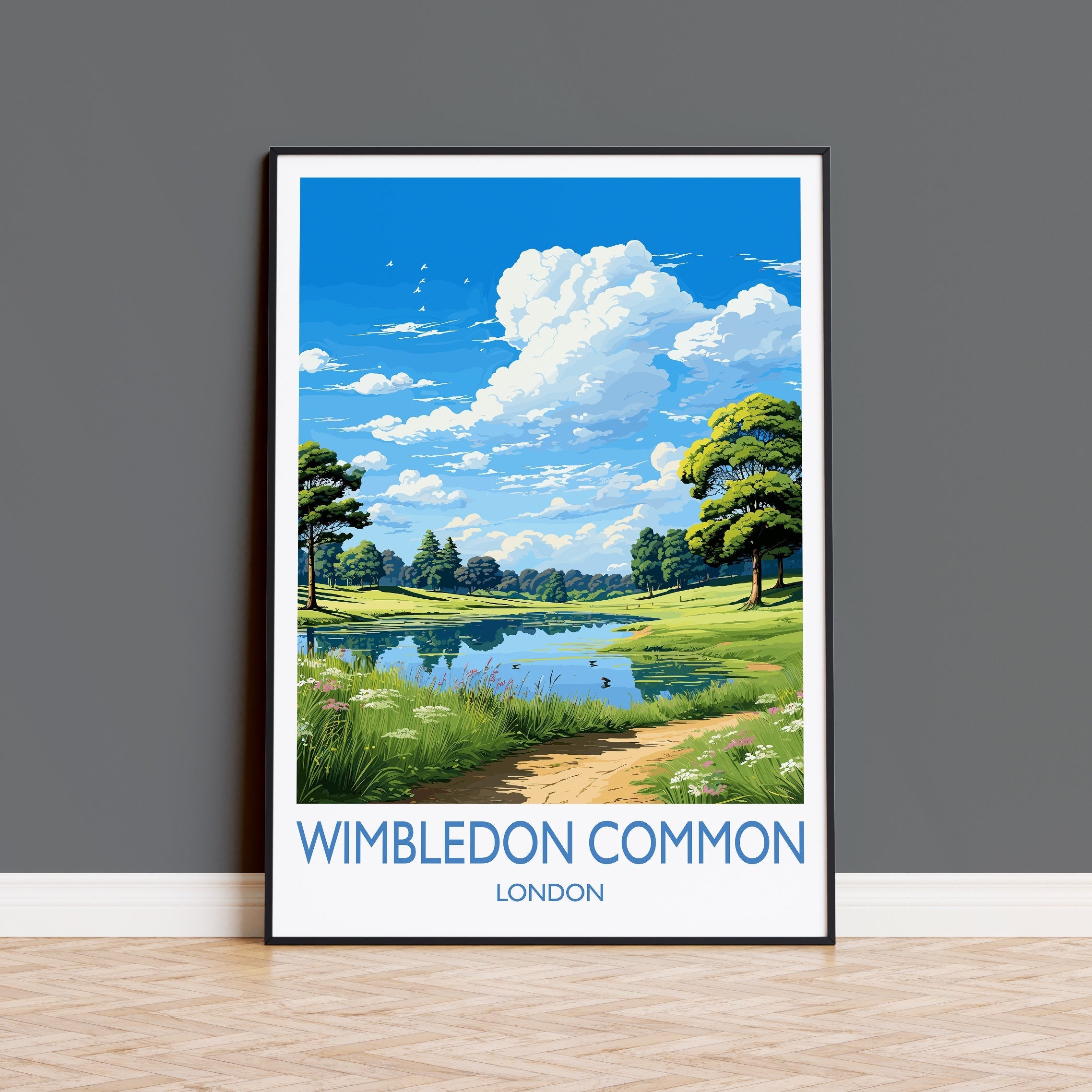 Wimbledon Common Travel Poster, Travel Print of Wimbledon Common, London Poster, Wimbledon Common Art Gift, London Art Lovers UK Travel Gift NQ Media Designs