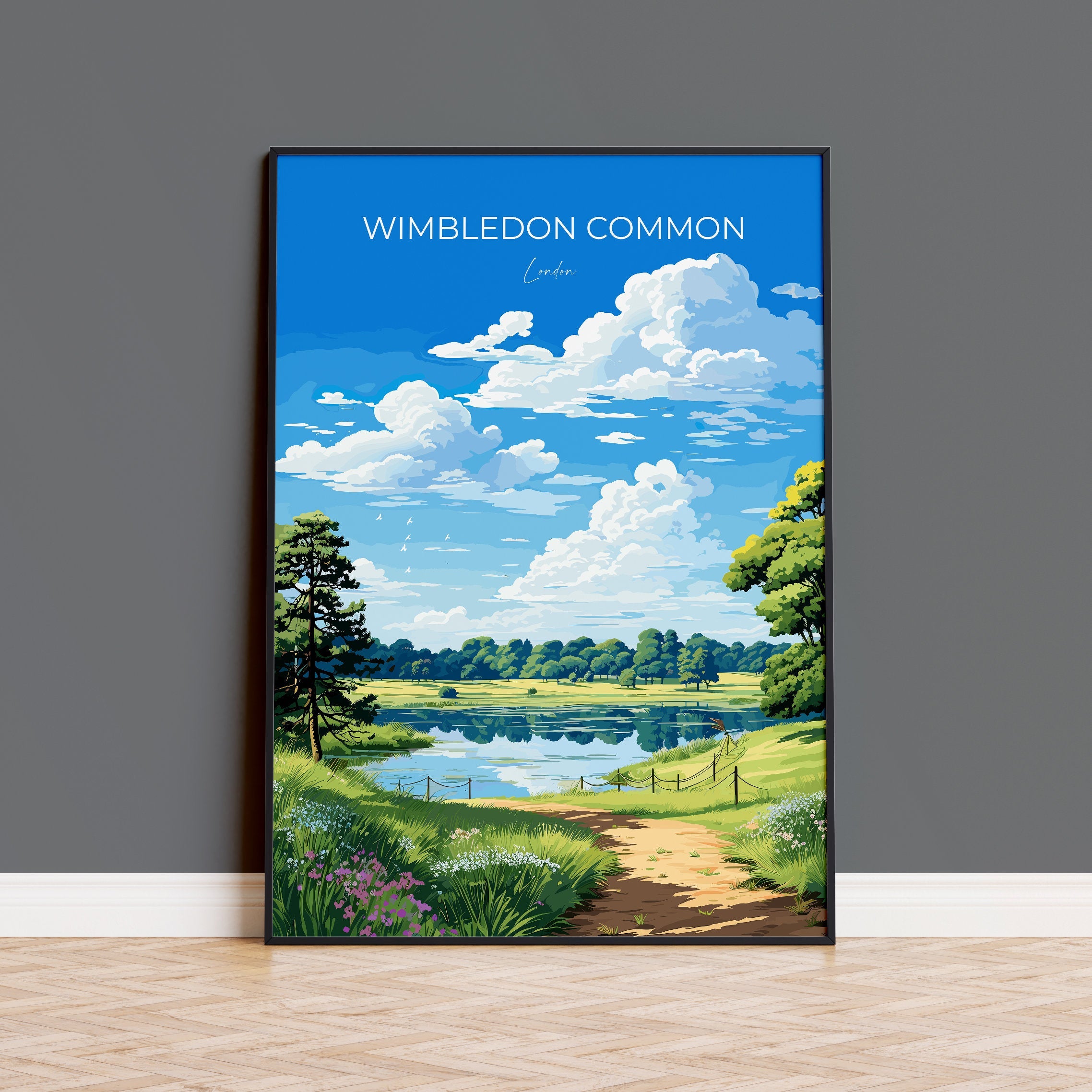 Wimbledon Common Travel Print, Travel Poster of Wimbledon Common, London Poster, Wimbledon Common Art Gift, London Art Lovers UK Travel Gift NQ Media Designs