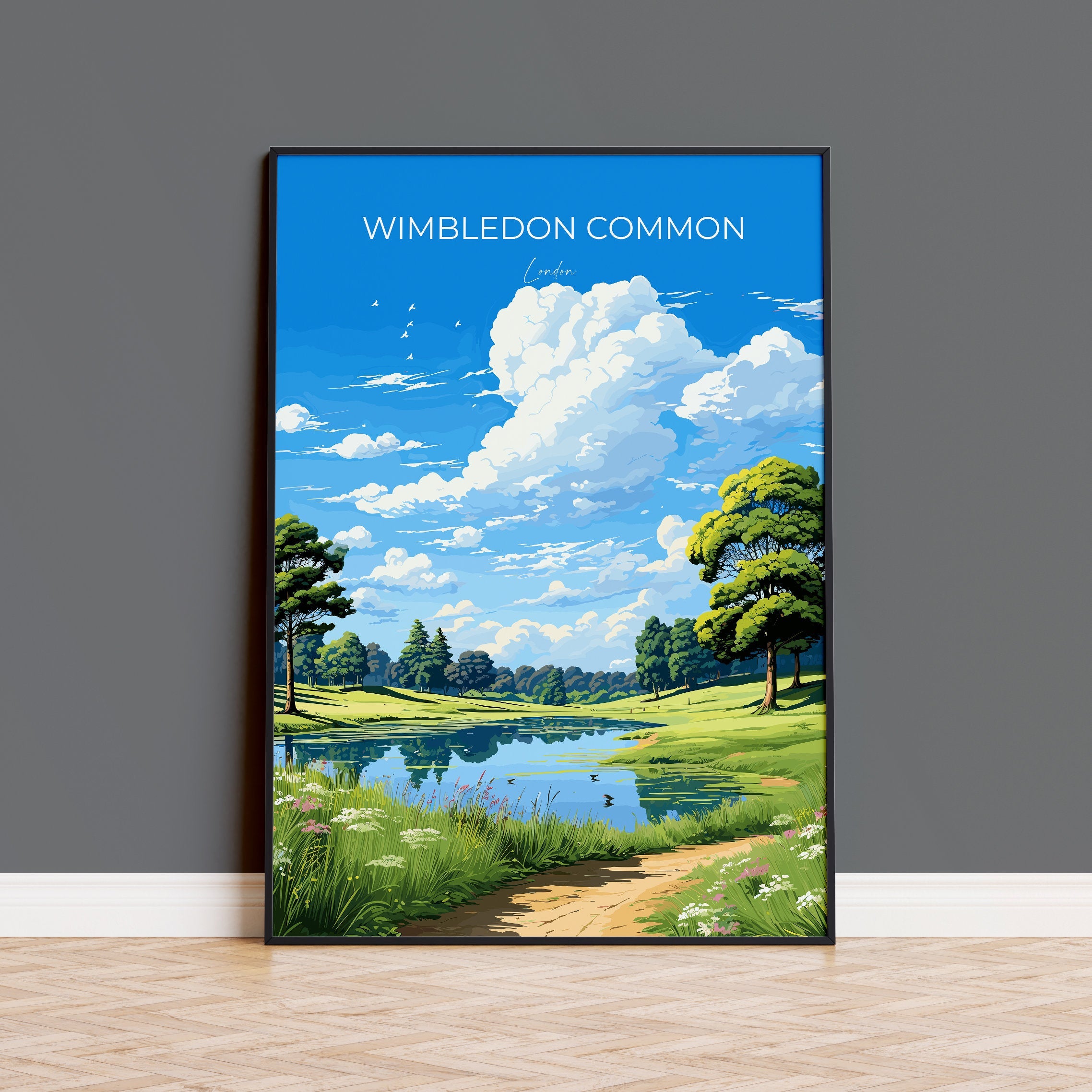Wimbledon Common Travel Poster, Travel Print of Wimbledon Common, London Poster, Wimbledon Common Art Gift, London Art Lovers UK Travel Gift NQ Media Designs