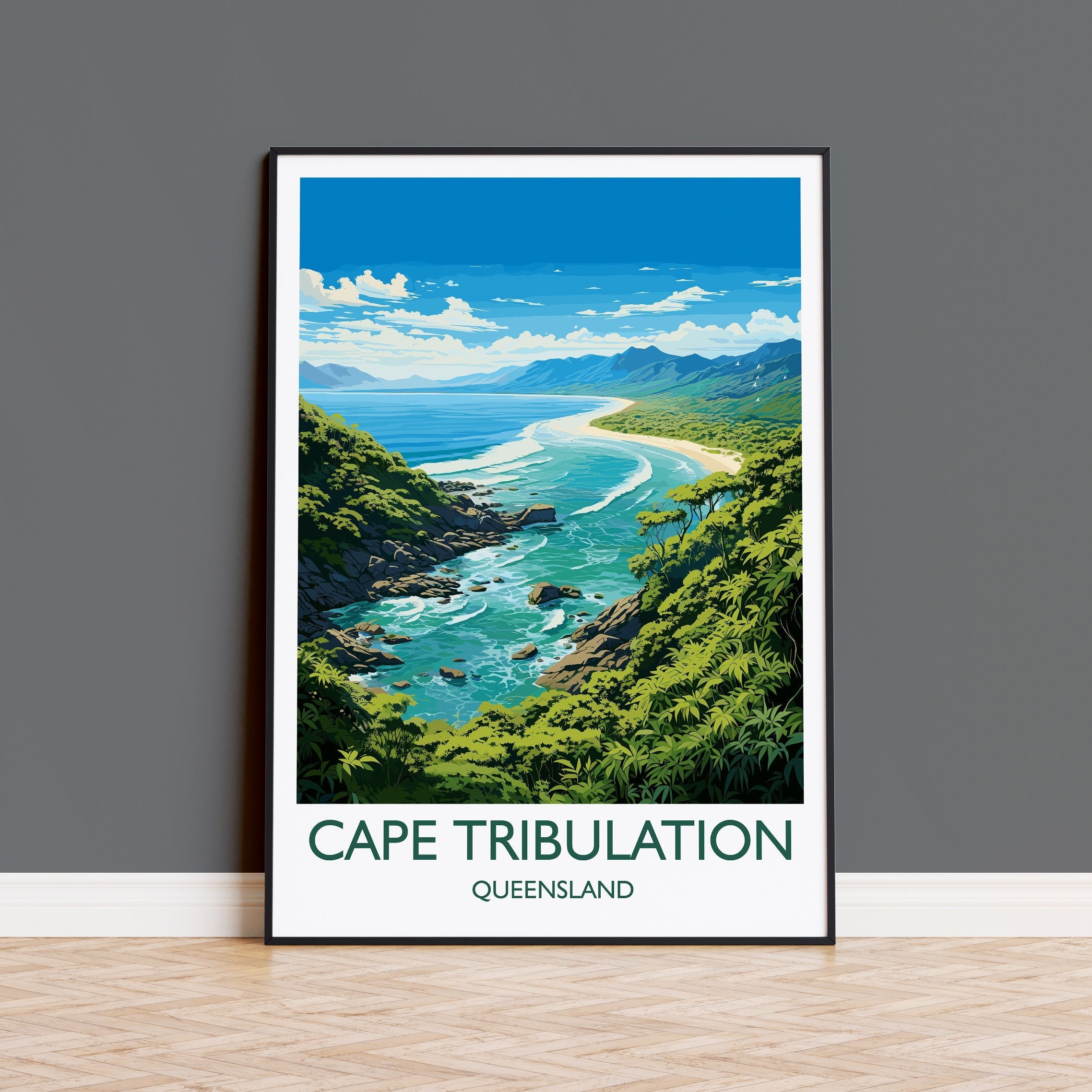 Cape Tribulation Travel Poster, Travel Print of Cape Tribulation, Queensland Art, Australia Art Lovers Gift, Cape Tribulation Wall Art NQ Media Designs