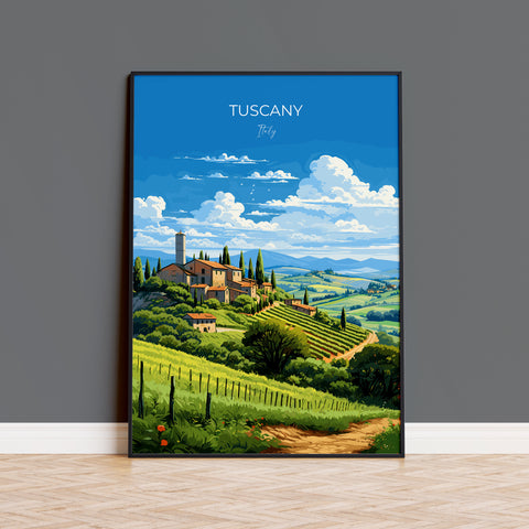 Tuscany Travel Print Wall Art, Travel Poster of Tuscany, Tuscany Art Lovers Gift,  Italy Art Gift
