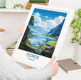 Fjords Travel Poster, Travel Print of Fjords, Norway Poster, Fjords Art Gift, Norway Art Lovers Travel Gift NQ Media Designs