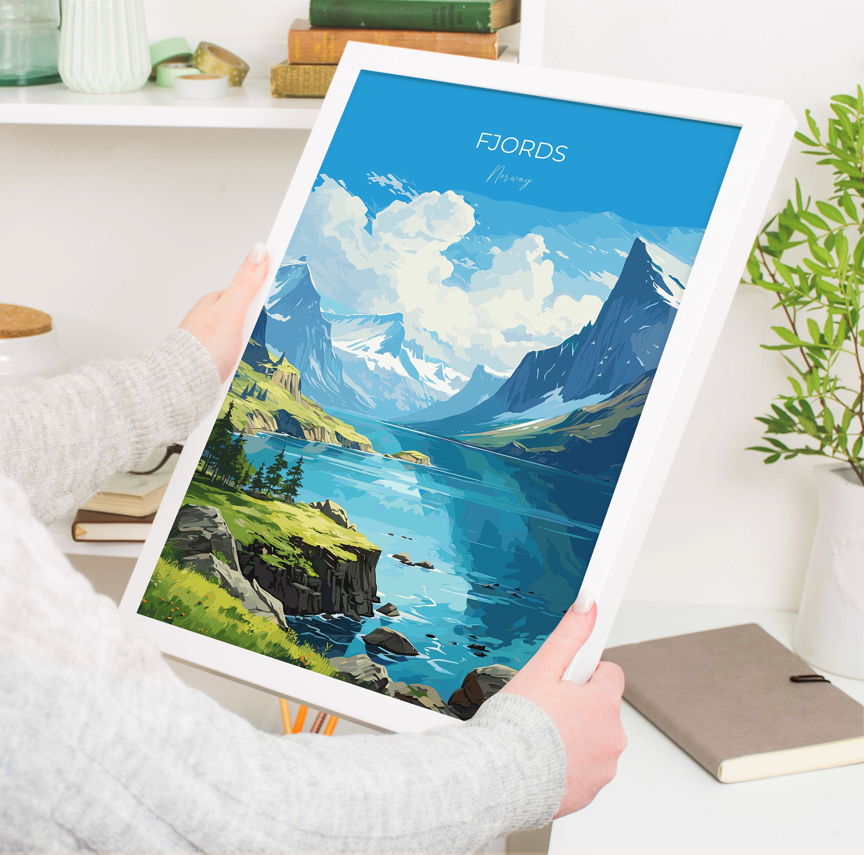 Fjords Travel Print, Travel Poster of Fjords, Norway Poster, Fjords Art Gift, Norway Art Lovers Travel Gift NQ Media Designs