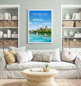 Pembroke Travel Print, Travel Poster of Pembroke, Wales, Pembrokeshire Art Gift, Wales Art Lovers Gift, Wall Art Print NQ Media Designs