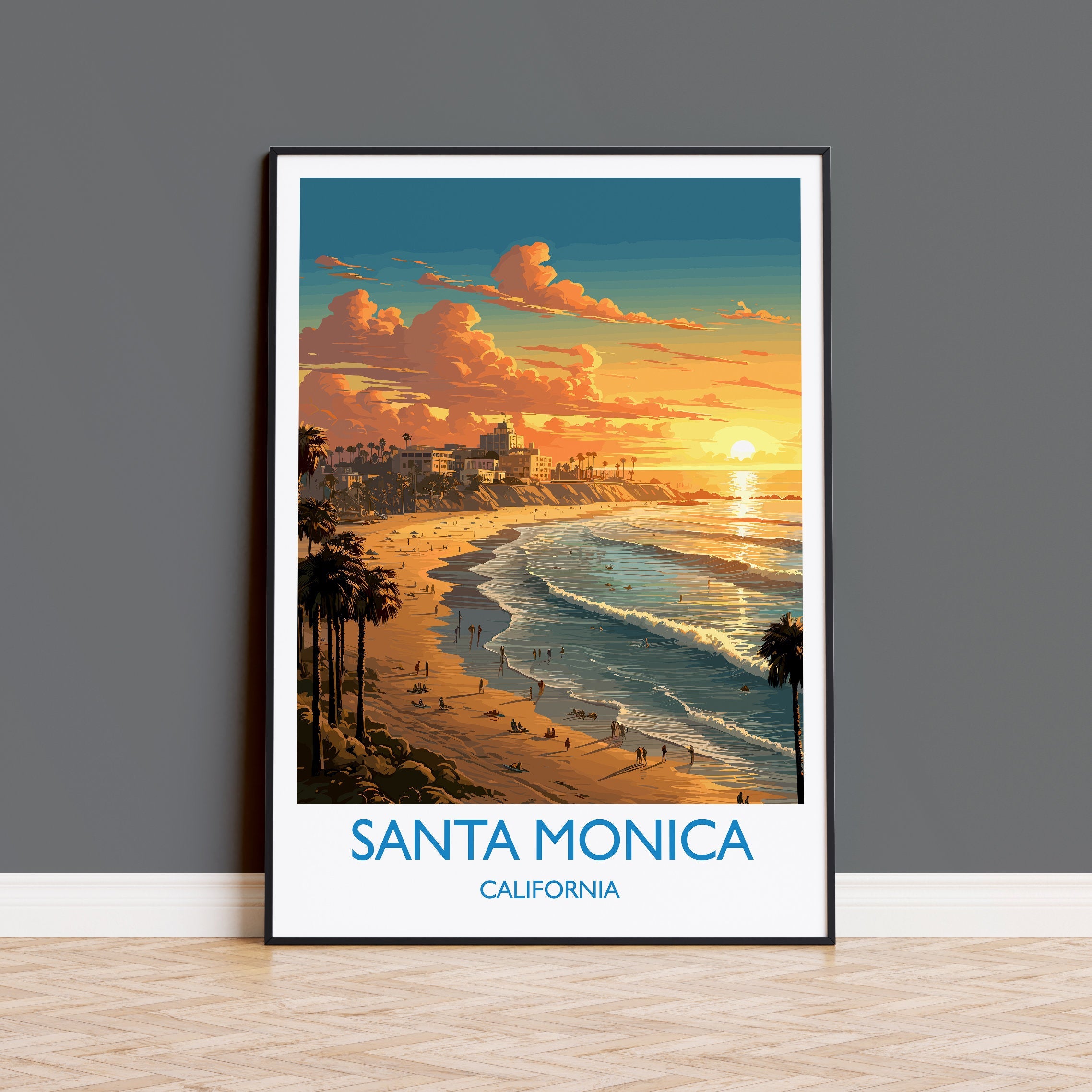 Santa Monica Travel Poster, Travel Print of Santa Monica, California, Santa Monica Art Lovers Gift, USA Gift, Wall Art Print NQ Media Designs