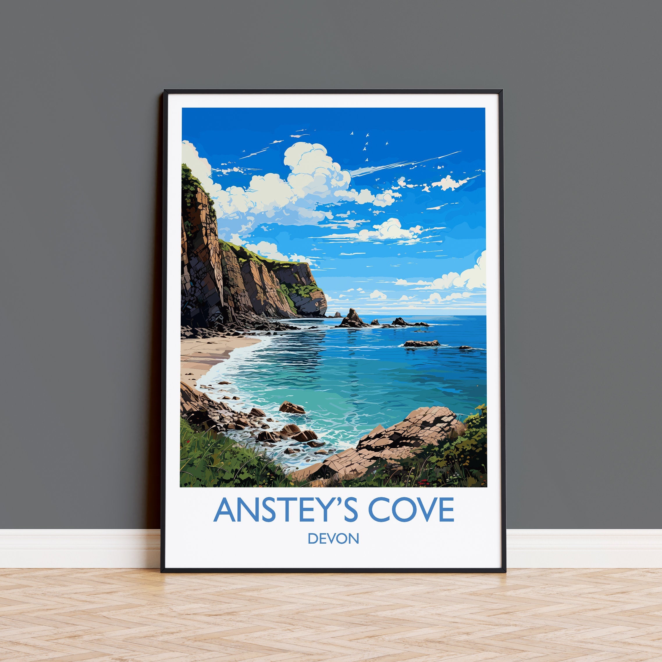 Ansteys Cove Print Wall Art, Travel Poster of Ansteys Cove, England, Devon Art Gift, Ansteys Cove Art Lovers Gift, England Wall Art Print NQ Media Designs