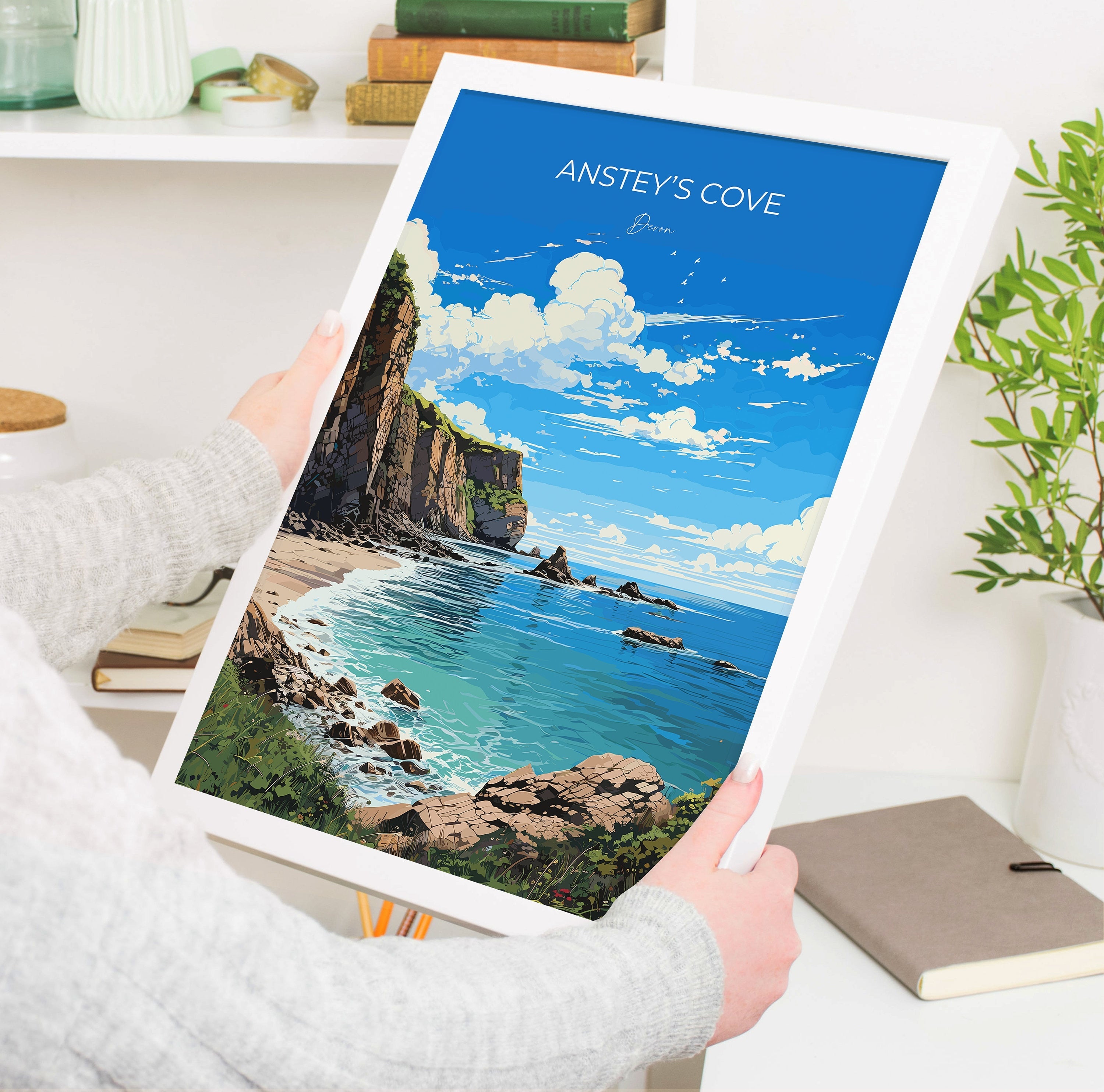Ansteys Cove Poster Wall Art, Travel Print of Ansteys Cove, England, Devon Art Gift, Ansteys Cove Art Lovers Gift, England Wall Art Print NQ Media Designs