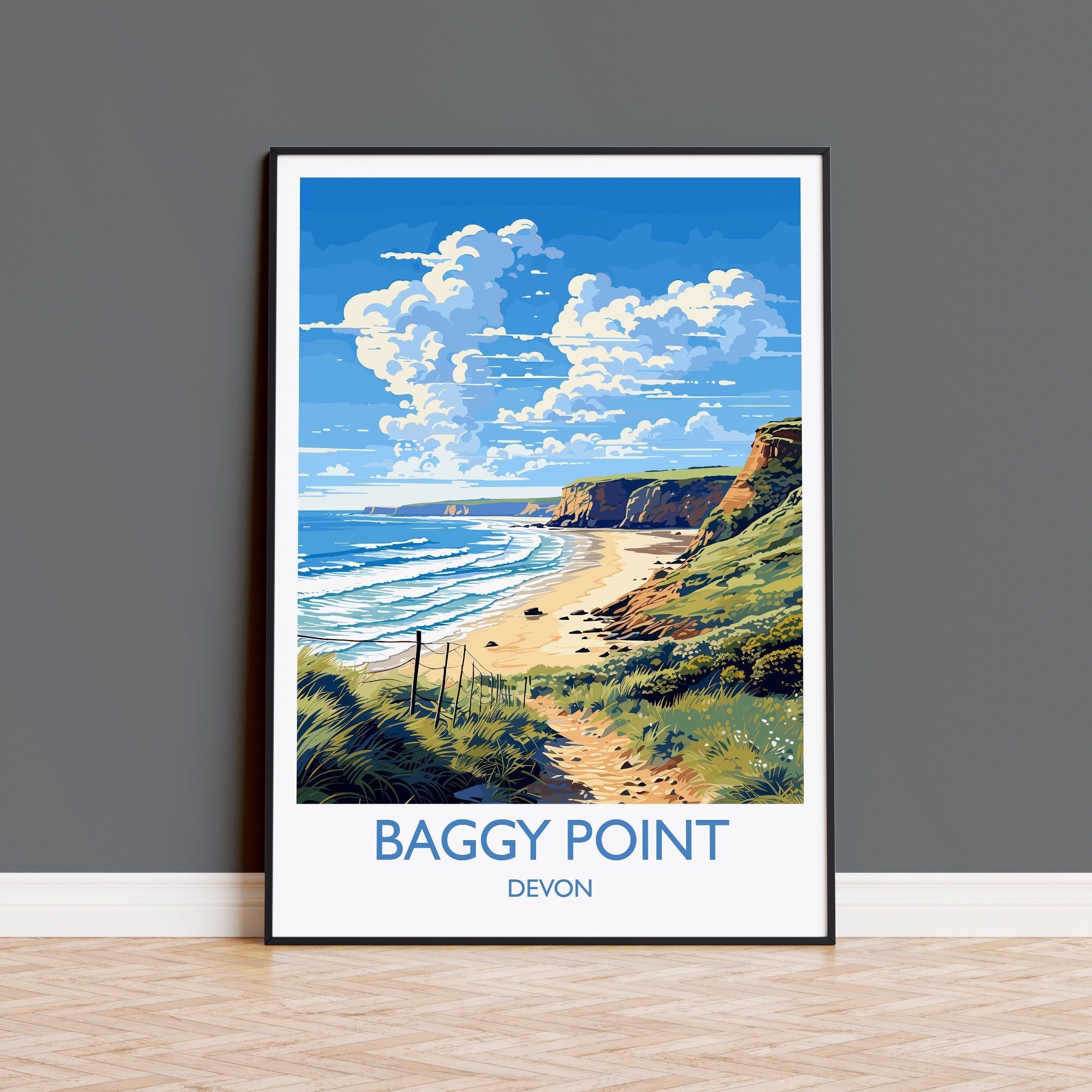 Baggy Point Travel Print Wall Art, Travel Poster of Baggy Point,England, Devon Art Lovers Gift, Travel Art Gift NQ Media Designs
