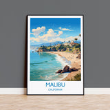Malibu Travel Print, Travel Poster of Malibu, California, Malibu Art Lovers Gift, USA Gift, Wall Art Print NQ Media Designs