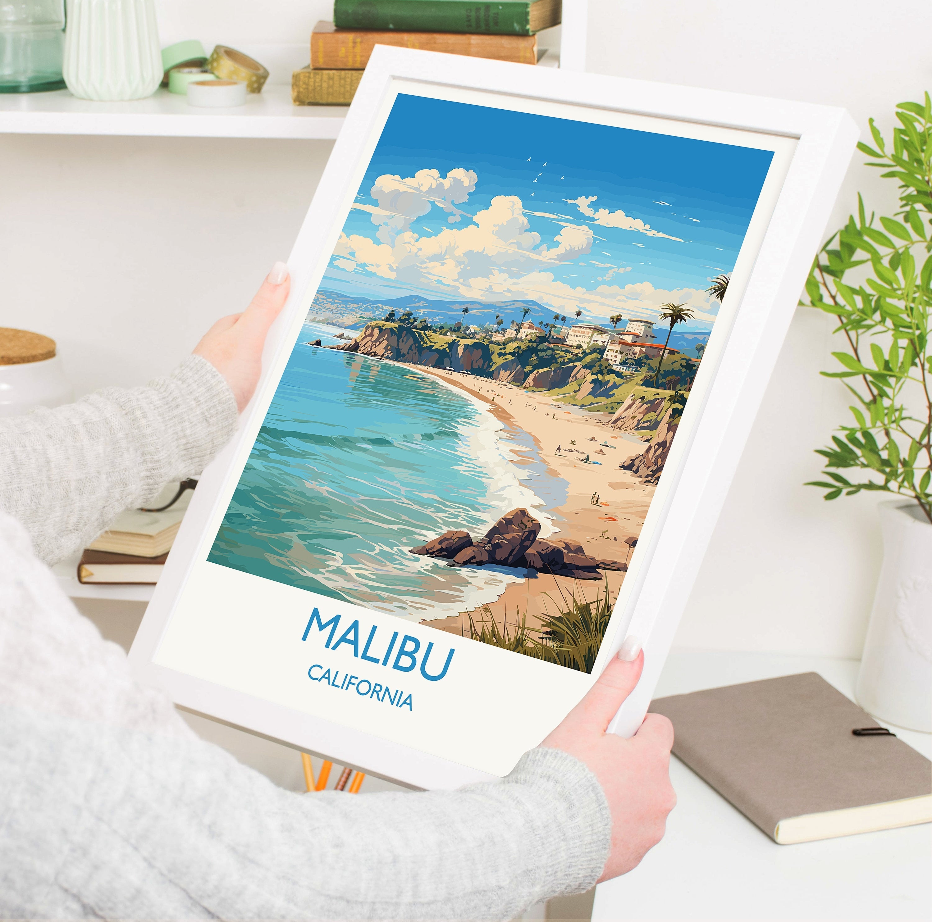 Malibu Travel Print, Travel Poster of Malibu, California, Malibu Art Lovers Gift, USA Gift, Wall Art Print NQ Media Designs