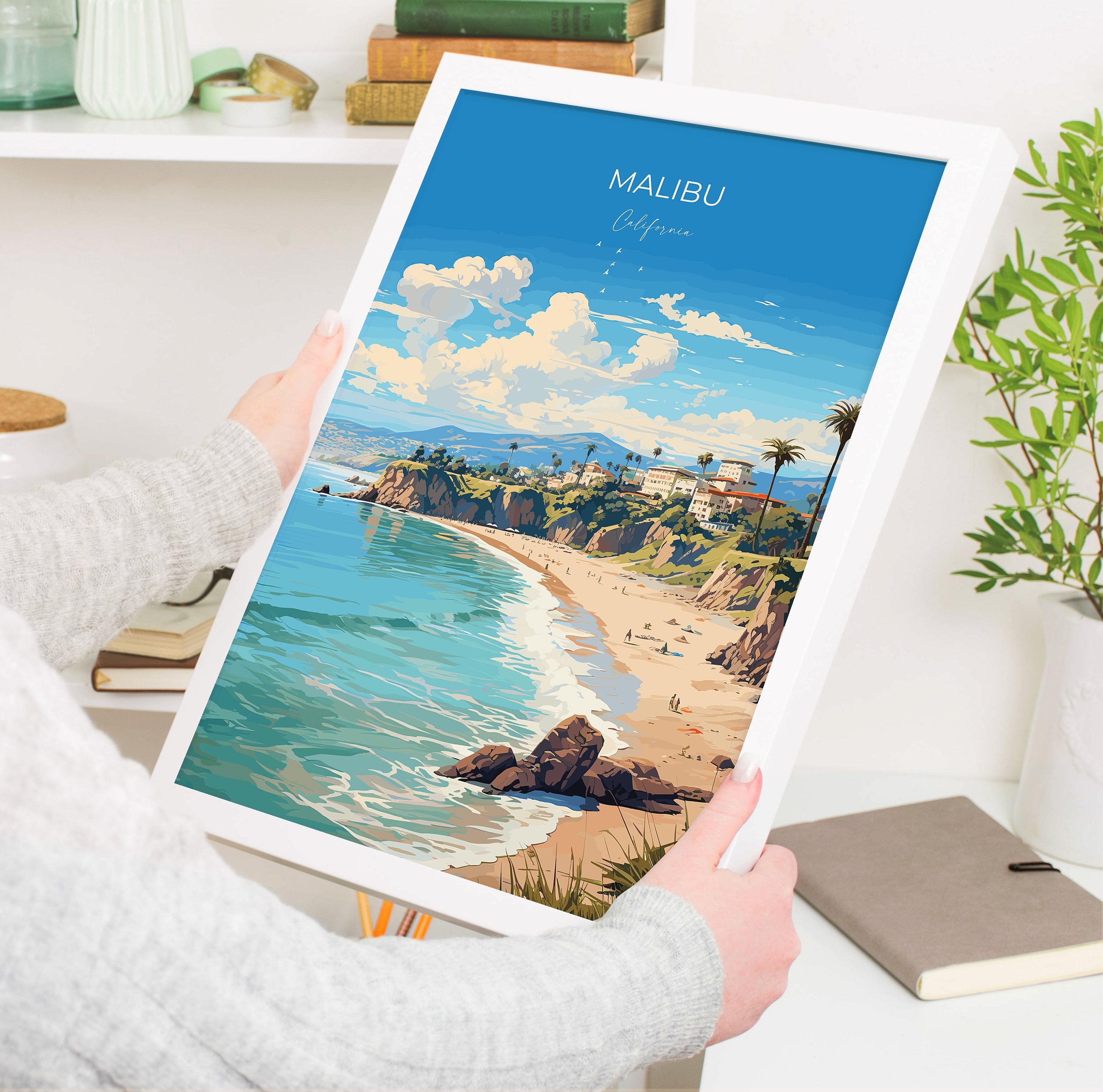 Malibu Travel Poster, Travel Print of Malibu, California, Malibu Art Lovers Gift, USA Gift, Wall Art Print NQ Media Designs