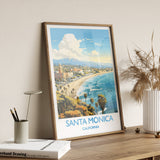 Santa Monica Travel Print, Travel Poster of Santa Monica, California, Santa Monica Art Lovers Gift, USA Gift, Wall Art Print NQ Media Designs