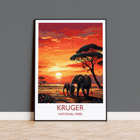 Kruger Travel Print, Travel Poster of Kruger, Kruger Sunset Art Lovers Gift, South Africa Art Gift, Wall Art Print