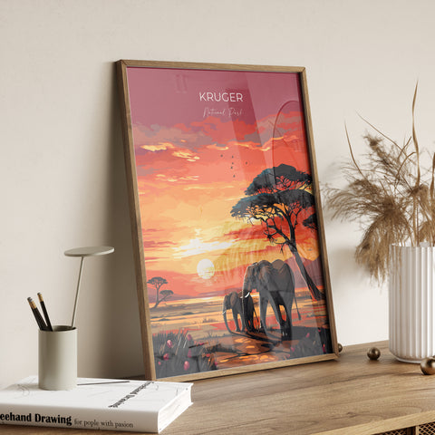 Kruger Travel Print, Travel Poster of Kruger, Kruger Sunset Art Lovers Gift, South Africa Art Gift, Wall Art Print