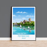 Pembroke Travel Print, Travel Poster of Pembroke, Wales, Pembrokeshire Art Gift, Wales Art Lovers Gift, Wall Art Print NQ Media Designs