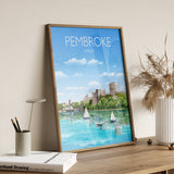 Pembroke Travel Print, Travel Poster of Pembroke, Wales, Pembrokeshire Art Gift, Wales Art Lovers Gift, Wall Art Print NQ Media Designs