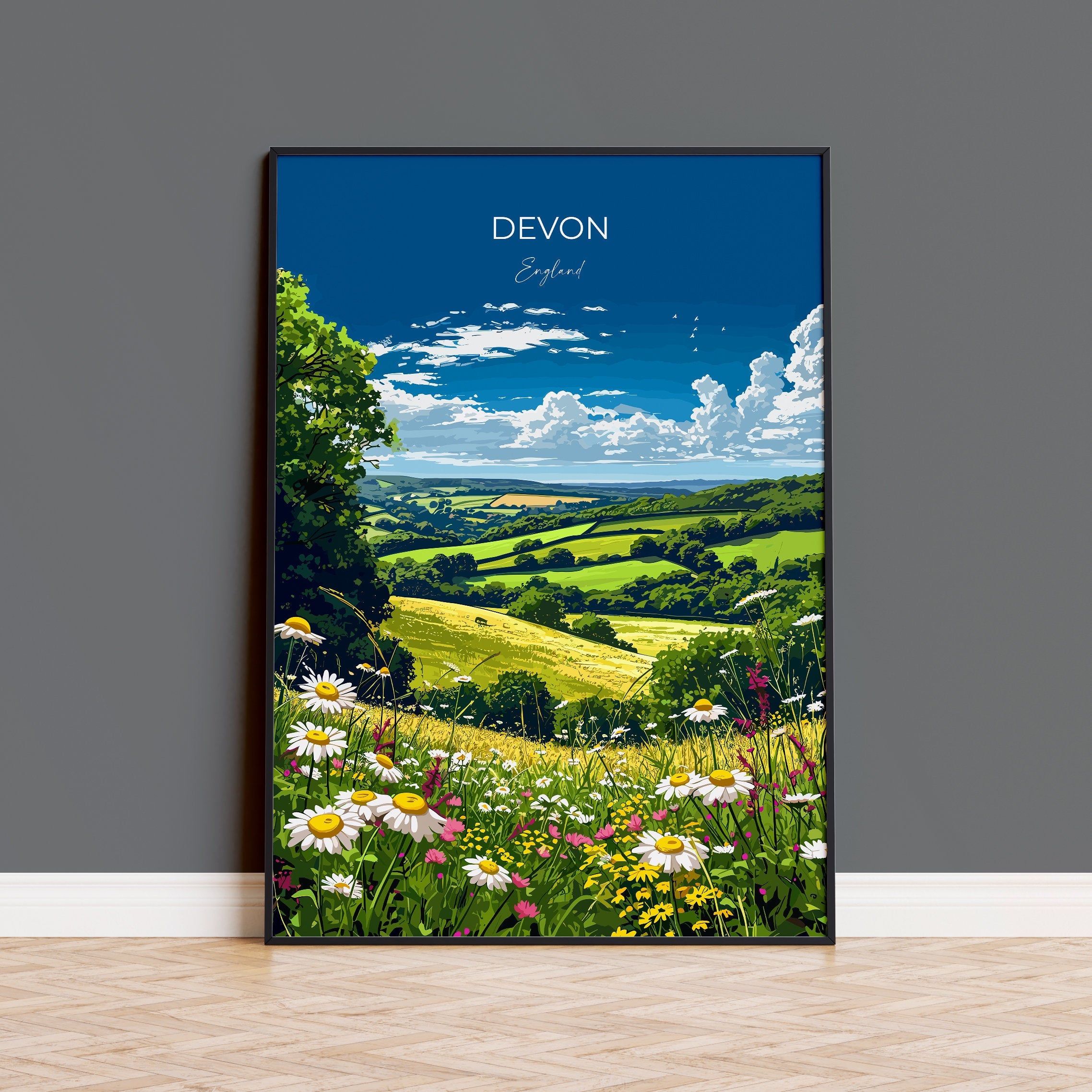 Devon Poster Wall Art, Travel Print of Devon, England, Devon Art Gift, Devon Countryside Art, England Wall Art Print NQ Media Designs